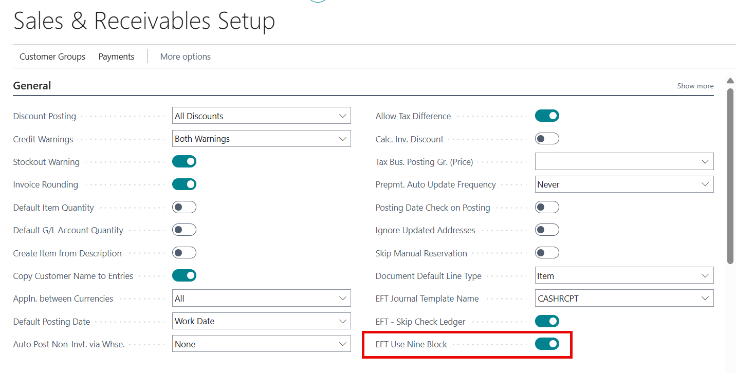 Sales & Receivables Setup > 9 Block